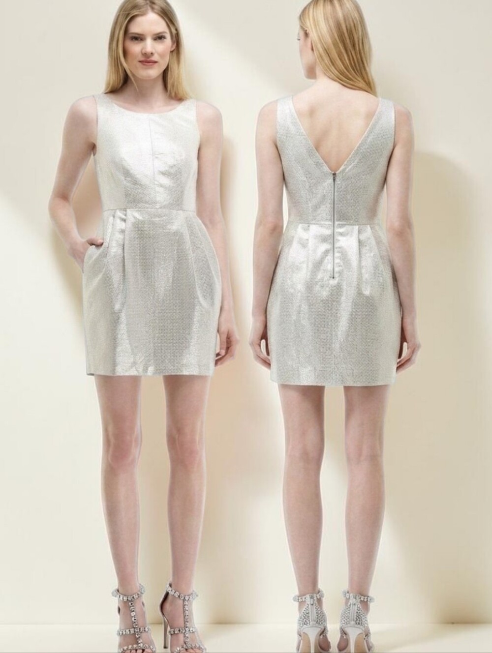 CLUB MONACO Lanna Silver Metallic Jacquard Mini Cocktail Dress - Size 6